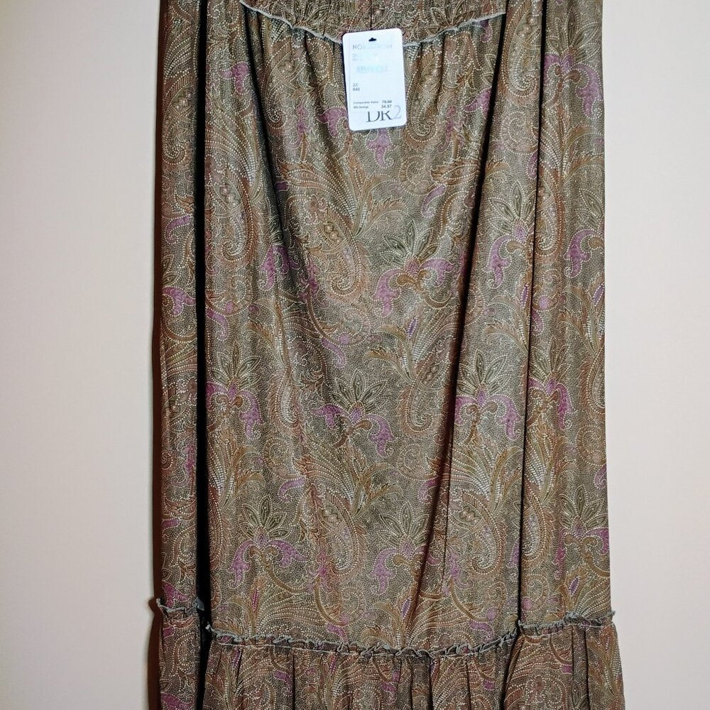 DR2 by Daniel Rainn Smocked Waist Maxi Skirt Green Paisley Print 2X